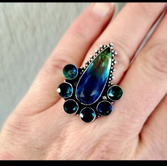 New Bi-Color Tourmaline 925 Silver Statement Ring.  - Picture 6 of 12